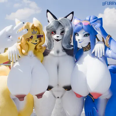 krystal (star fox), loona (helluva boss) (bandai namco, digimon) created by furry ghosty