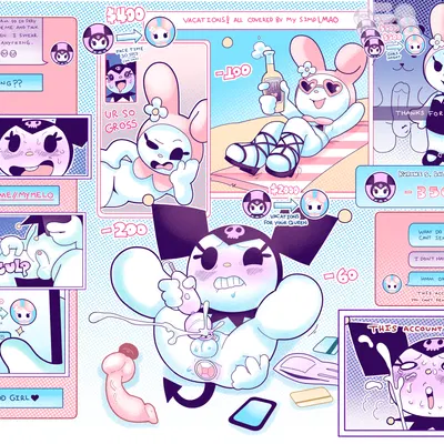 kuromi, my melody, pochacco (onegai my melody, sanrio) created by dogma