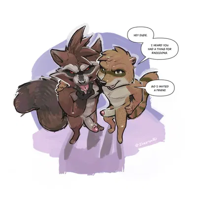 rigby (regular show), rocket raccoon (cartoon network, guardians of the galaxy) created by zhearun