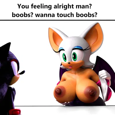 rouge the bat, shadow the hedgehog (boobs? wanna touch boobs?, sega) created by telehypnotic