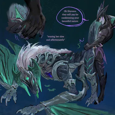 aatrox, aatrox (lol), shyvana (league of legends, mythology) created by drawain