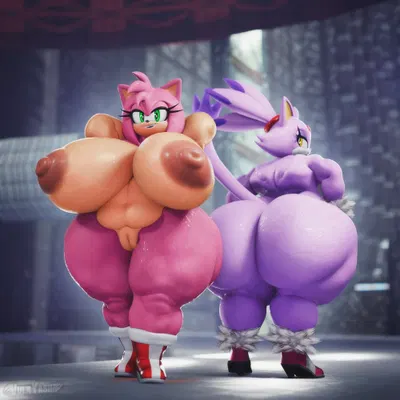 amy rose, blaze the cat (sega, sonic the hedgehog (series)) created by vulkyasha