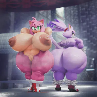 amy rose, blaze the cat (sega, sonic the hedgehog (series)) created by vulkyasha