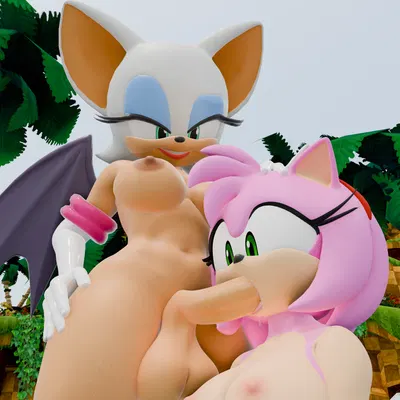 amy rose, rouge the bat (sega, sonic the hedgehog (series)) created by twintails3d