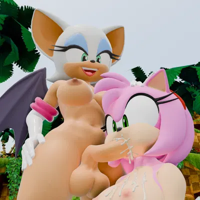 amy rose, rouge the bat (sega, sonic the hedgehog (series)) created by twintails3d