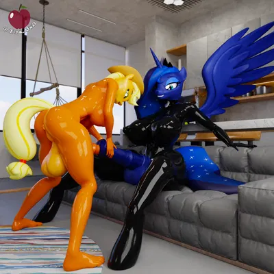 applejack (mlp), princess luna (mlp) (friendship is magic, hasbro) created by tina3d