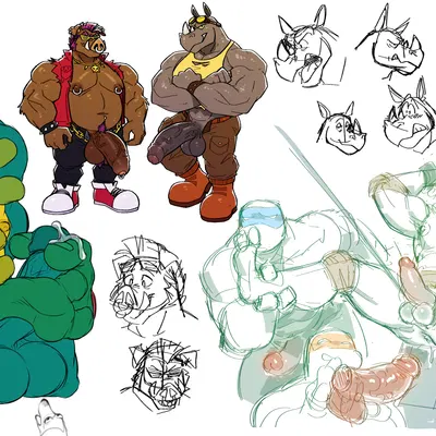 bebop, donatello (tmnt), leonardo (tmnt) (teenage mutant ninja turtles) created by bayron (artist), poppin