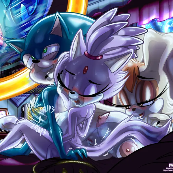 blaze the cat, sonic the hedgehog, vanilla the rabbit (sega, sonic the hedgehog (series)) created by wastedtimeee