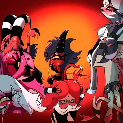 blitzo (helluva boss), loona (helluva boss), millie (helluva boss) (hellaverse, helluva boss) created by heavenlyproductions