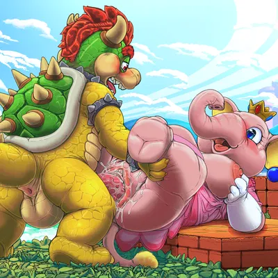 bowser, elephant peach, princess peach (mario bros, nintendo) created by kitsune youkai