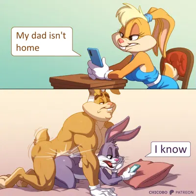bugs bunny, lola bunny, walter bunny (looney tunes, my dad isn't home) created by chicobo