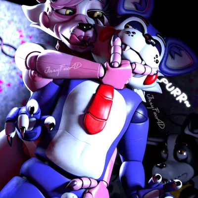 candy (fnac), doug the dog (tnar), mangle (fnaf) (five nights at candy's, five nights at freddy's) created by jizzyfox