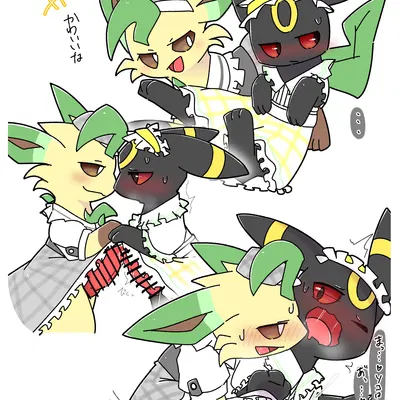 checkered style leafeon, checkered style umbreon (nintendo, pokemon) created by leapappa