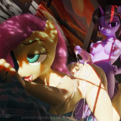 fluttershy (mlp), twilight sparkle (mlp) (friendship is magic, hasbro) created by burrymare