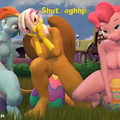 gilda (mlp), pinkie pie (mlp), rainbow dash (mlp) (easter, friendship is magic) created by olkategrin