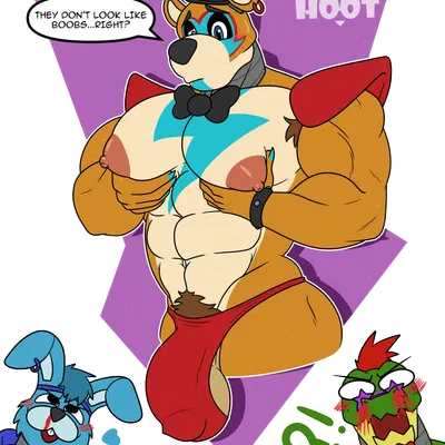 glamrock bonnie (fnaf), glamrock freddy, montgomery gator (five nights at freddy's, five nights at freddy's: security breach) created by dg254