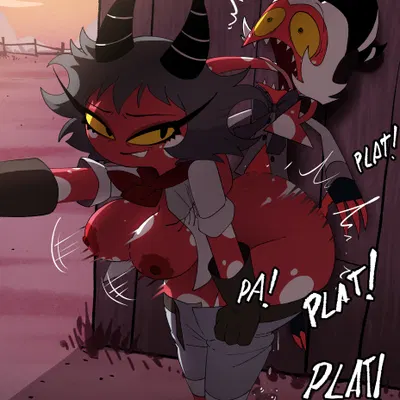 lin (helluva boss), moxxie (helluva boss) (hellaverse, helluva boss) created by inker comics