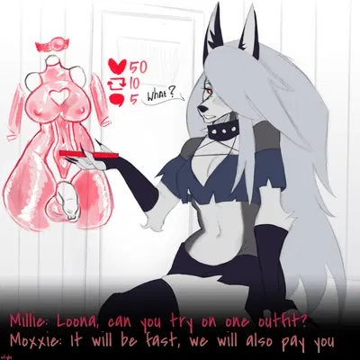 loona (helluva boss), millie (helluva boss), moxxie (helluva boss) (hellaverse, helluva boss) created by styhi