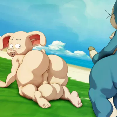 oolong (dragon ball), puar (dragon ball) (dragon ball) created by okami-san1500 (artist)