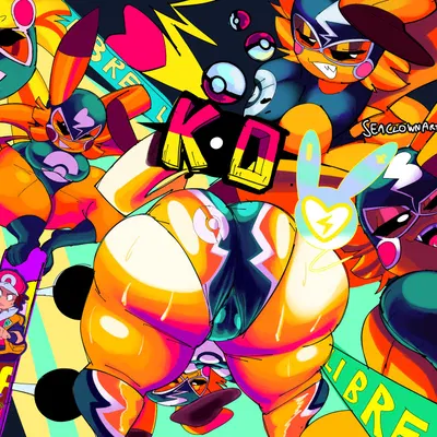 pikachu libre, red (pokemon) (nintendo, pokemon) created by starstar000