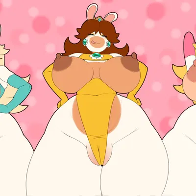 rabbid daisy, rabbid peach, rabbid rosalina (mario bros, mario plus rabbids kingdom battle) created by sadflowerhappy