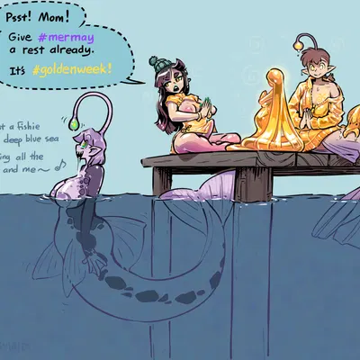 acrylic (sleepymaid), lena (sleepymaid), mui (sleepymaid) (golden week, mermay) created by sleepymaid