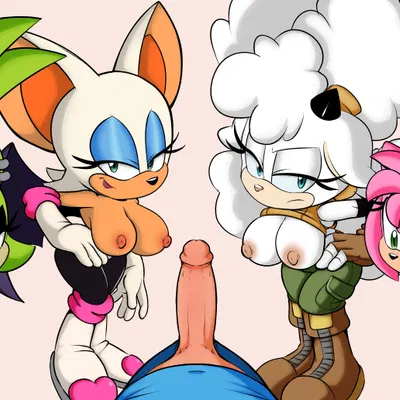 amy rose, lanolin the sheep (sonic), rouge the bat (idw publishing, sega) created by guillion, jupiterorange