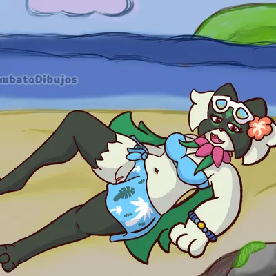 beach style meowscarada (nintendo, pokemon) created by goombato dibujos