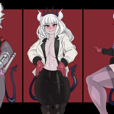 beelzebub (helltaker), judgement (helltaker), lucifer (helltaker) (helltaker) created by captainkirb