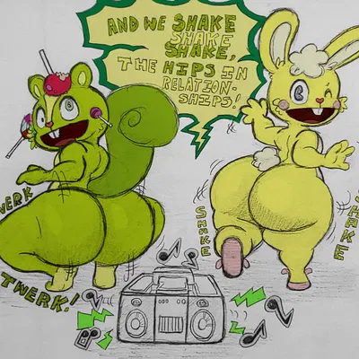 cuddles (htf), nutty (htf) (happy tree friends) created by dotceedot, fauxtellno1