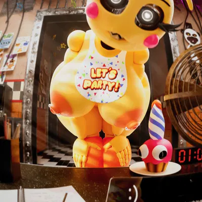 cupcake (fnaf), lovetaste chica, toy chica (fnaf) (five nights at freddy's, five nights at freddy's 2) created by zuse q