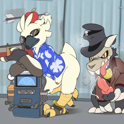 dispenser (team fortress 2), king clawthorne, sniper (team fortress 2) (disney, nintendo) created by miau