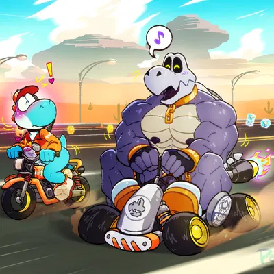 dry himbones, yoshi (food slinger) (mario bros, mario kart) created by poppin