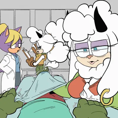 gadget the wolf, lanolin's mother (sonic), lanolin the sheep (sonic) (idw publishing, sega) created by 4chan anon
