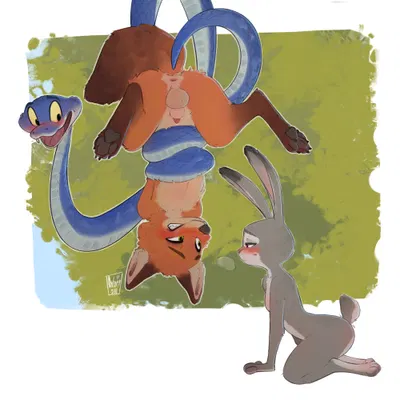 gary de'snake, judy hopps, nick wilde (disney, zootopia) created by oxfort2199