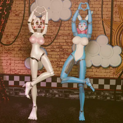 mangle (fnaf), toy bonnie (fnaf) (five nights at freddy's, five nights at freddy's 2) created by mikabb