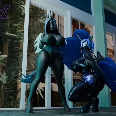 nightmare moon (mlp), queen chrysalis (mlp) (friendship is magic, hasbro) created by domizoni
