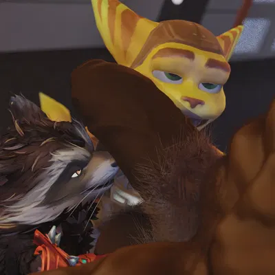 ratchet (ratchet and clank), rocket raccoon (guardians of the galaxy, marvel) created by sunkevin5885