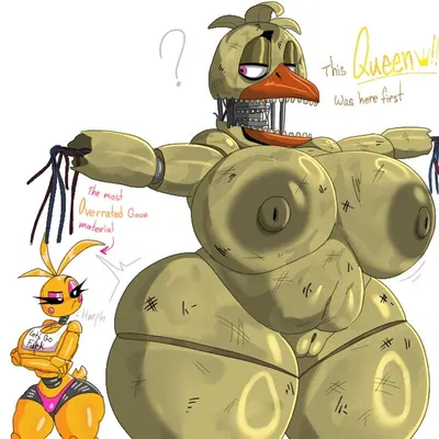 toy chica (fnaf), withered chica (fnaf) (five nights at freddy's, five nights at freddy's 2) created by japansadface