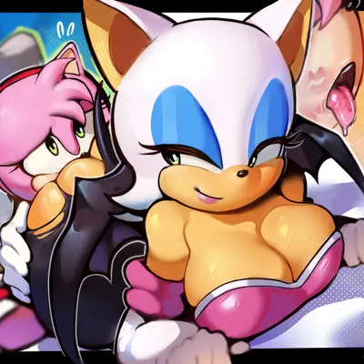 amy rose, rouge the bat (sega, sonic the hedgehog (series)) created by fluffydango