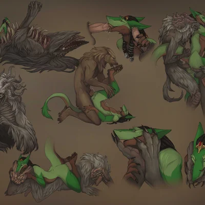 ancient wyvern, blaidd (elden ring), ludwig the sergal (bloodborne, dark souls) created by creepy gun