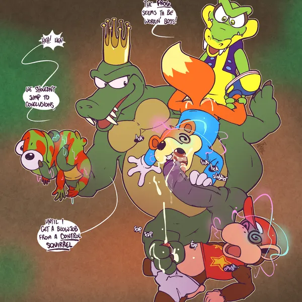 conker, diddy kong, king k. rool (conker's bad fur day, diddy kong racing) created by argon vile