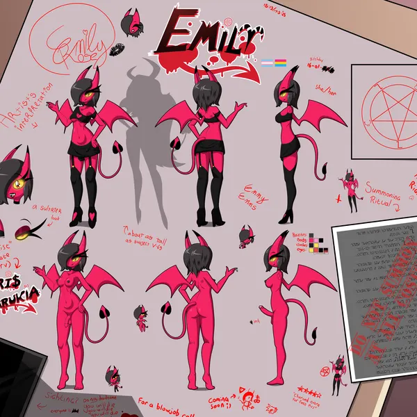emily (lunaris parukia), fan character, verosika mayday (hellaverse, helluva boss) created by lunaris parukia