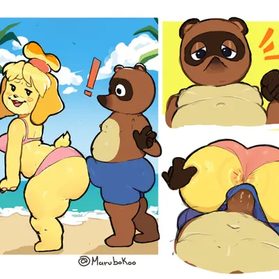 isabelle (animal crossing), tom nook (animal crossing) (animal crossing, nintendo) created by marubokoo