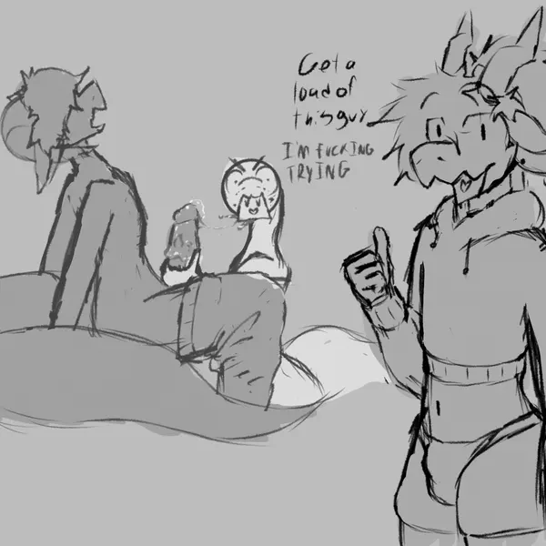 kendall (lem75), unnamed dragon femboy (lem75) (mythology) created by dragonlady (artist)