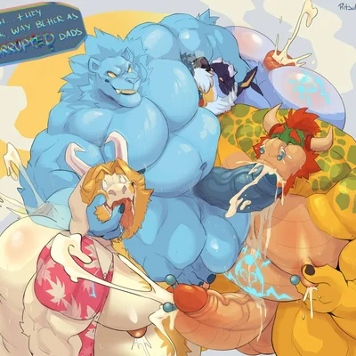 asgore dreemurr, bandit heeler, bowser (bluey (series), mario bros) created by ritsukaxan