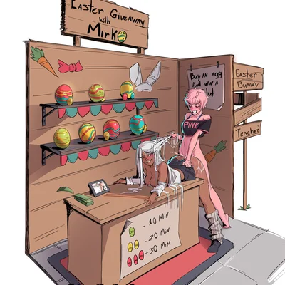 ashido mina, rumi usagiyama (easter, my hero academia) created by smollb nsfw