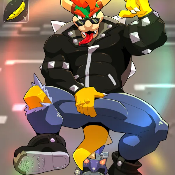 biker bowser, bowser (mario bros, mario kart) created by podstatu