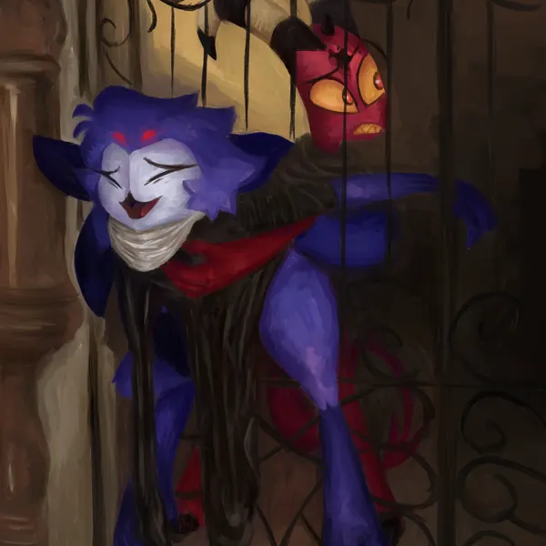 blitzo (helluva boss), stolas (helluva boss) (hellaverse, helluva boss) created by catsnotart