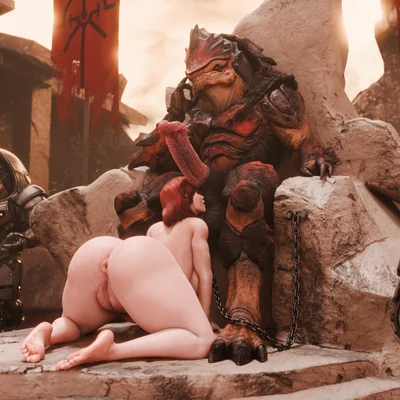 female shepard, urdnot wrex (bioware, electronic arts) created by seurat